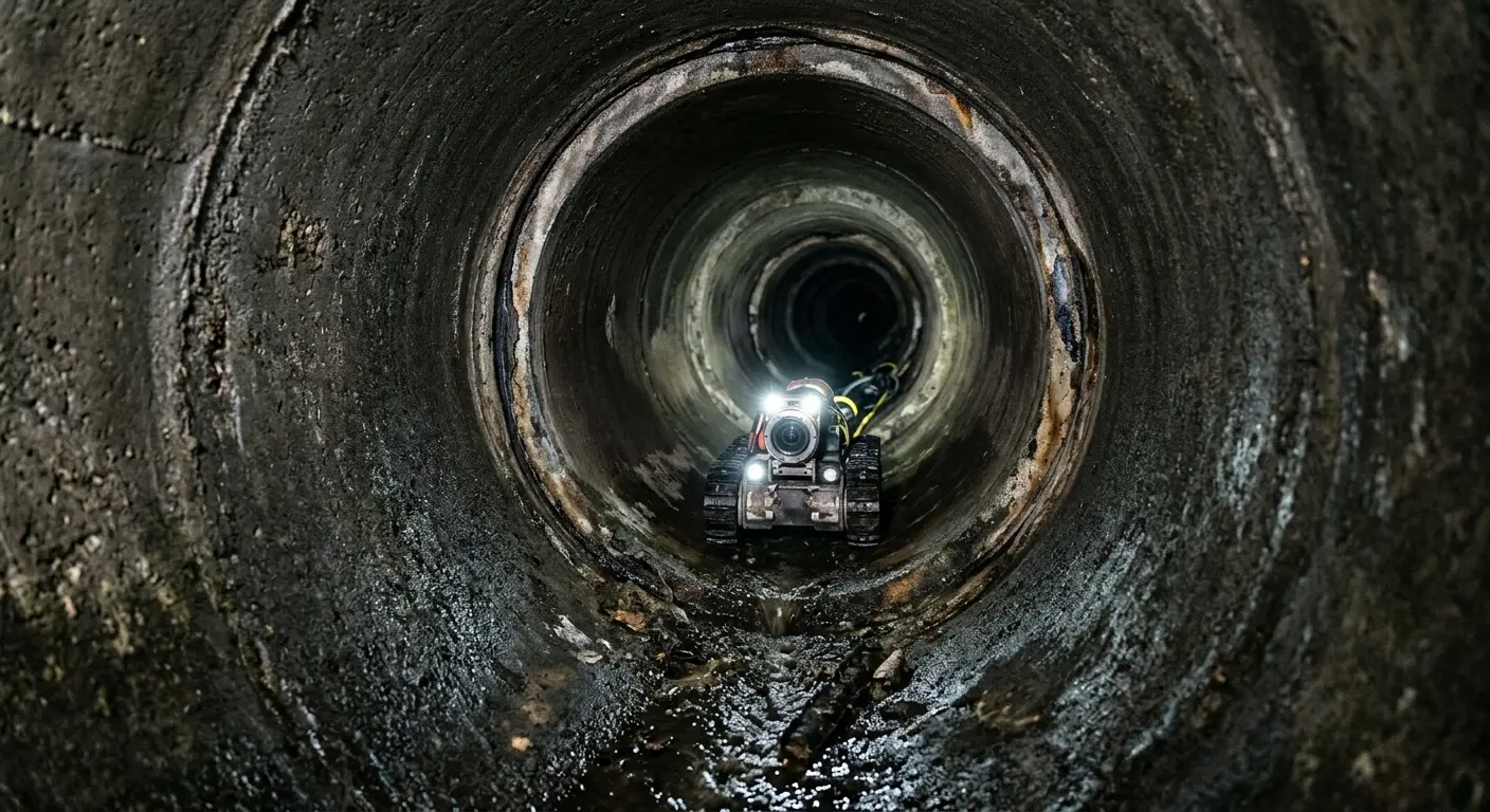 Robotic sewer camera inspecting pipe interior for Drain Snake Service in Long Beach